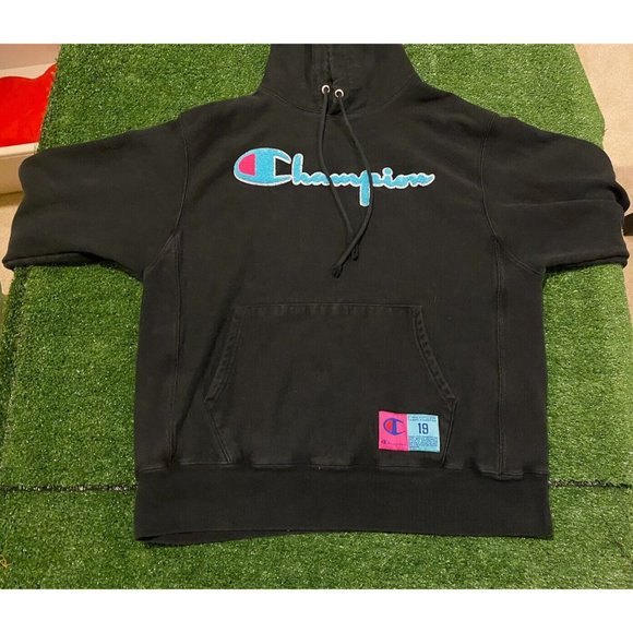 Champion Reverse Weave spell out script hoodie sweatshirt black. - Picture 3 of 10